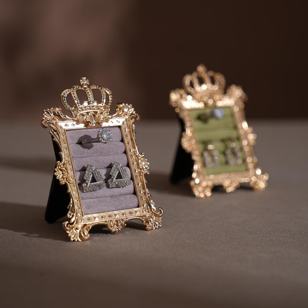 Gold Crown Ring Holder: Vegan Suede Jewelry Display Frame
