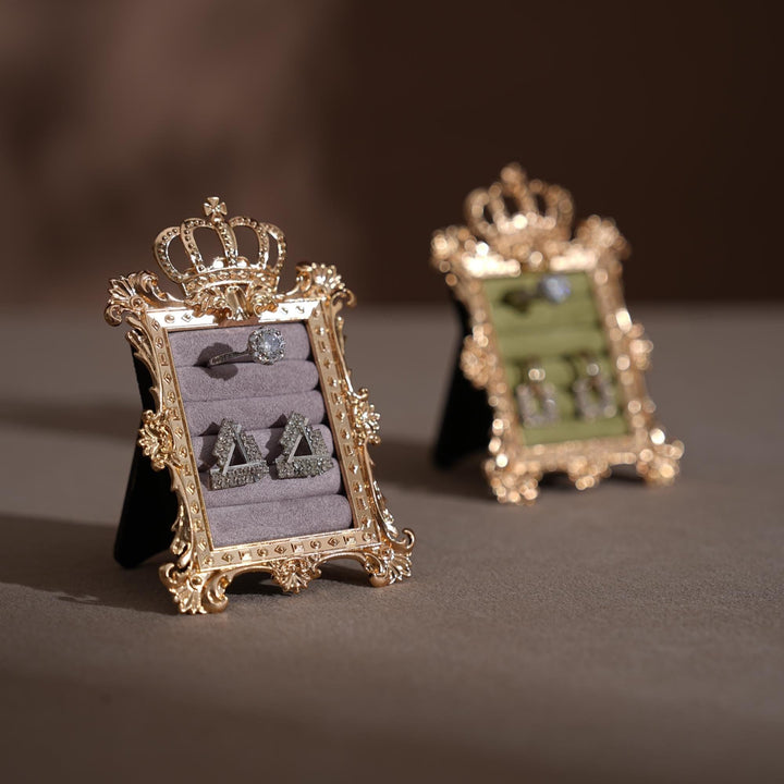 Gold Crown Ring Holder: Vegan Suede Jewelry Display Frame