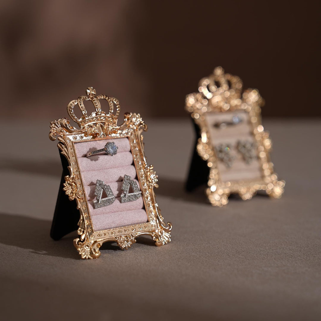 Gold Crown Ring Holder: Vegan Suede Jewelry Display Frame