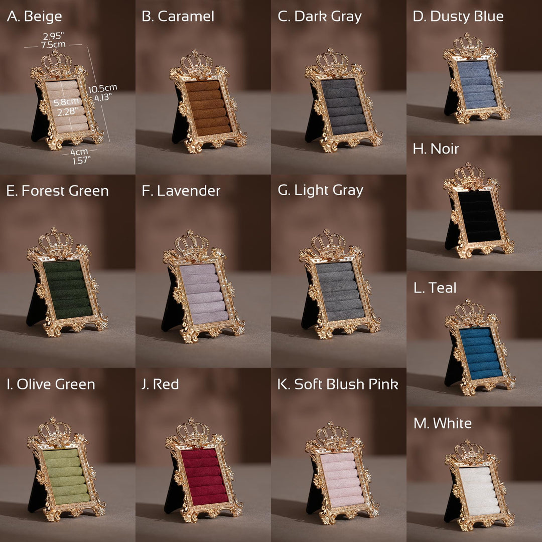 Gold Crown Ring Holder: Vegan Suede Jewelry Display Frame