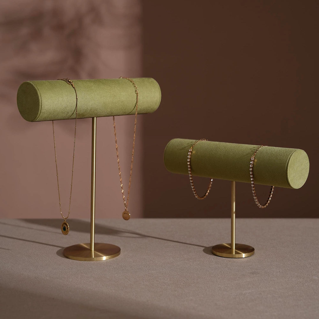 Solid Brass T-Bar Necklace &amp; Bracelet Stand | Vegan Suede, 14 Colors