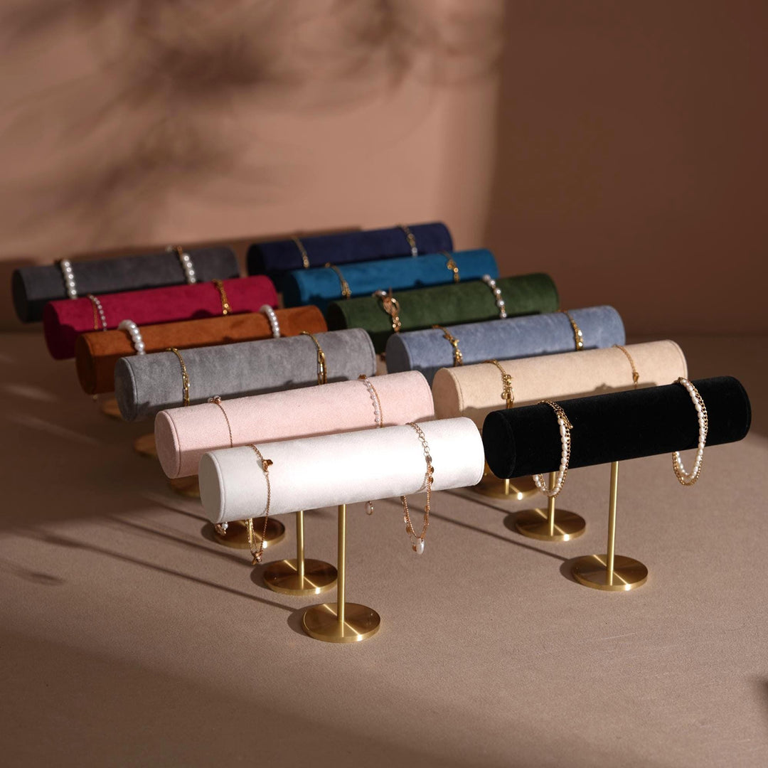 Solid Brass T-Bar Necklace &amp; Bracelet Stand | Vegan Suede, 14 Colors