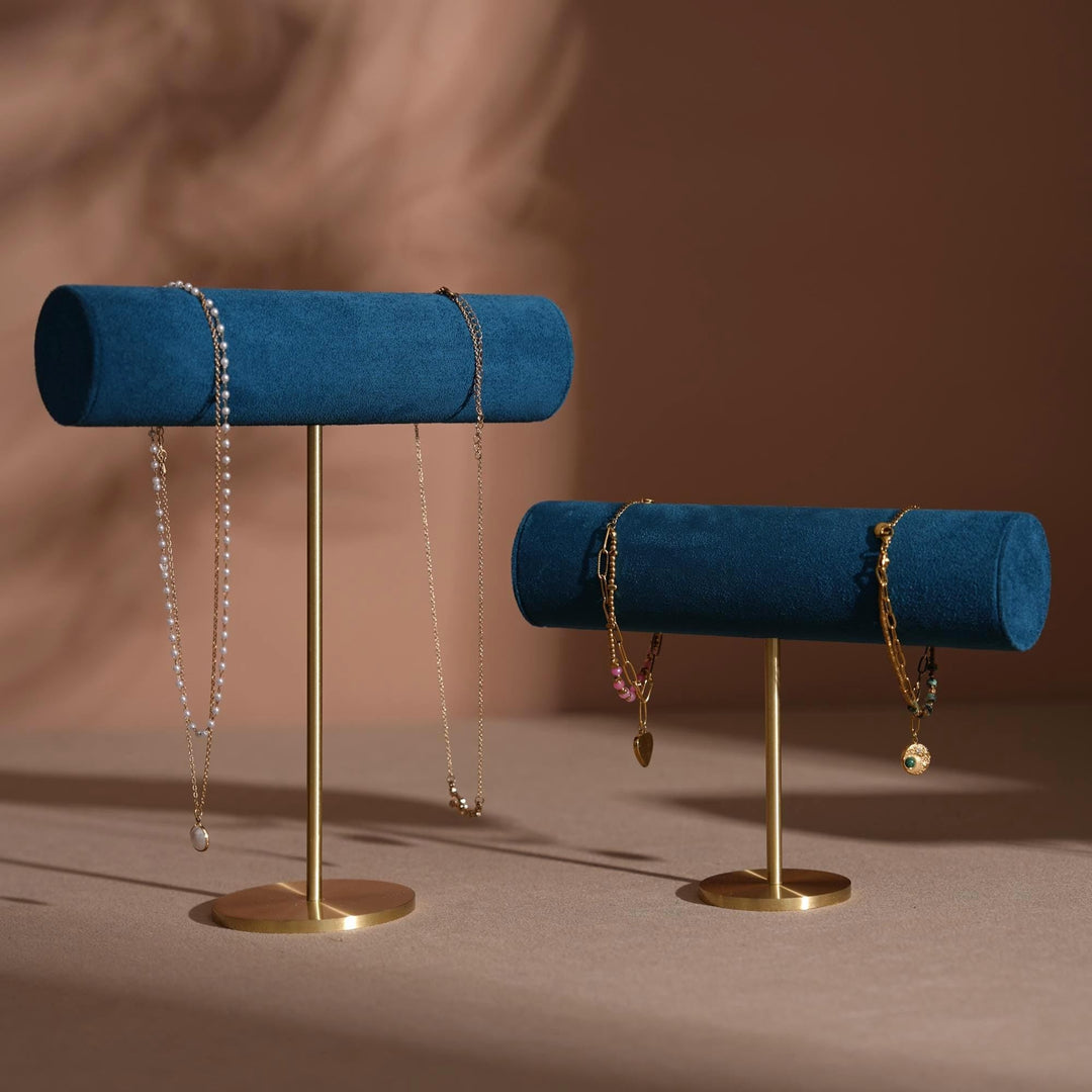 Solid Brass T-Bar Necklace &amp; Bracelet Stand | Vegan Suede, 14 Colors