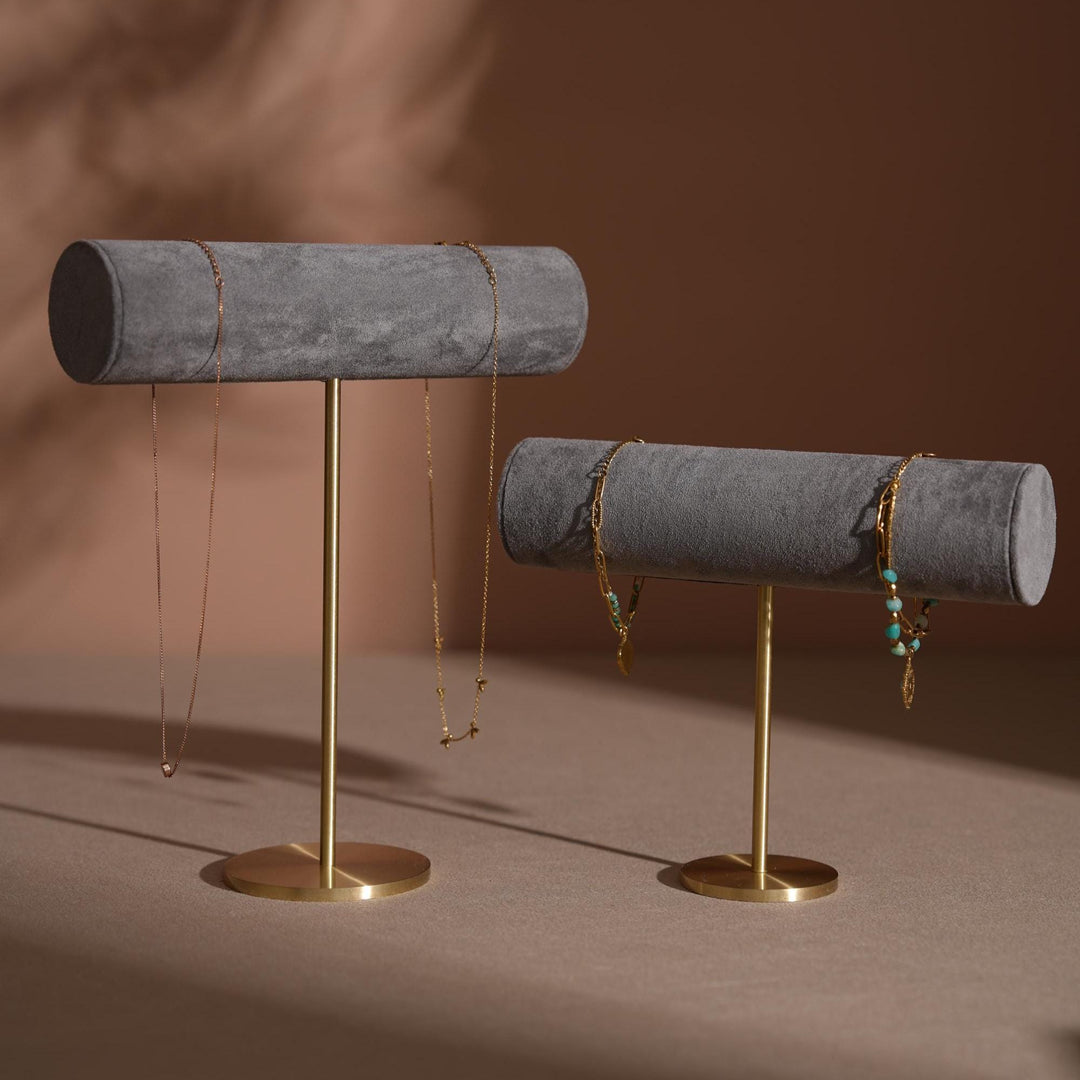 Solid Brass T-Bar Necklace &amp; Bracelet Stand | Vegan Suede, 14 Colors