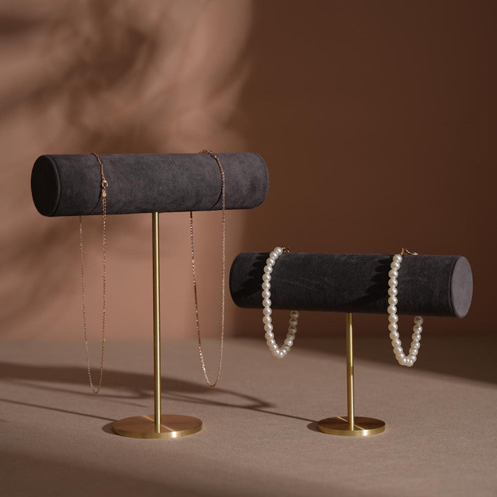 Solid Brass T-Bar Necklace &amp; Bracelet Stand | Vegan Suede, 14 Colors