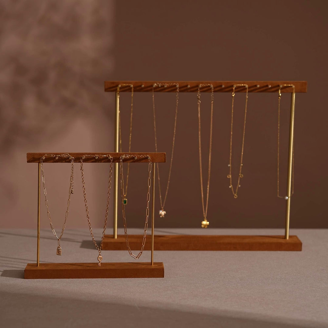 Vegan Suede &amp; Brass Necklace and Earring Stand