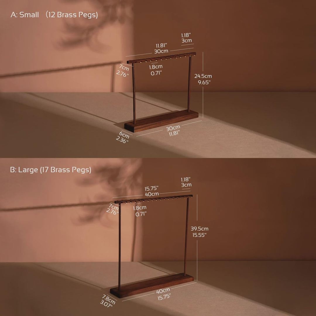 Elegant Solid Walnut Necklace &amp; Bracelet Stand | Brass Hardware