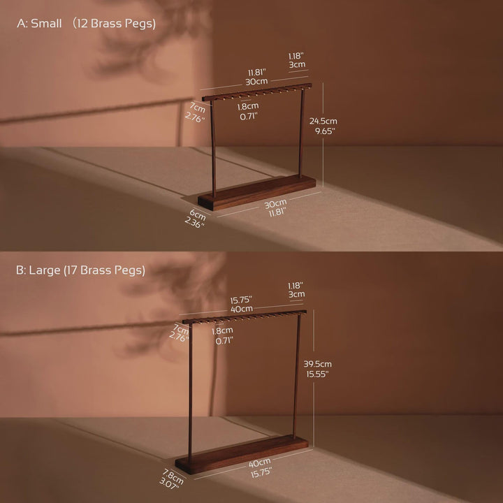 Elegant Solid Walnut Necklace &amp; Bracelet Stand | Brass Hardware