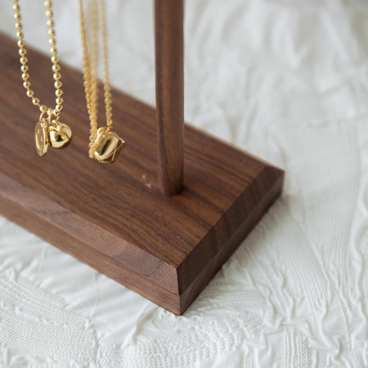 Elegant Solid Walnut Necklace &amp; Bracelet Stand | Brass Hardware