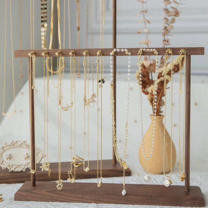 Elegant Solid Walnut Necklace &amp; Bracelet Stand | Brass Hardware