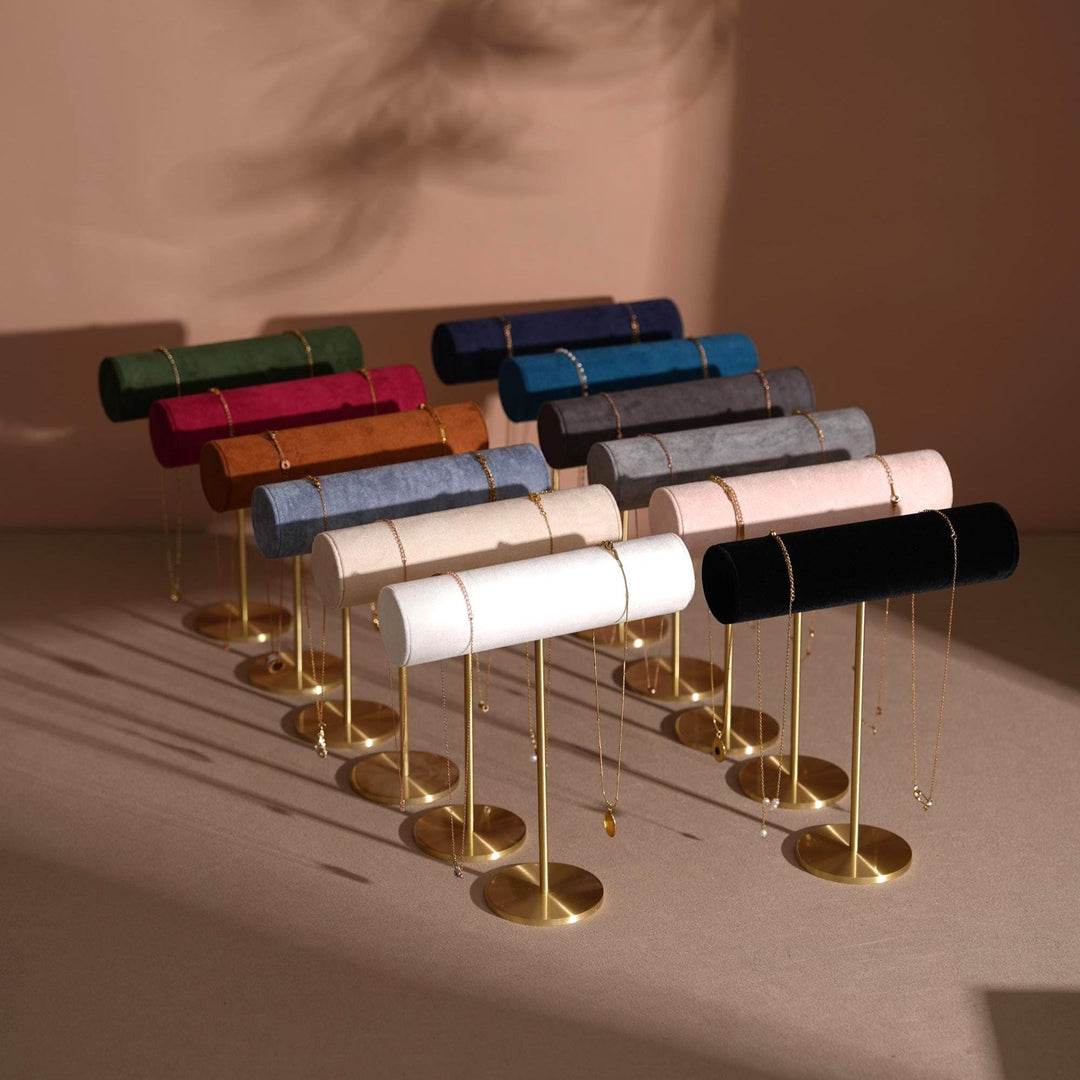 Solid Brass T-Bar Necklace &amp; Bracelet Stand | Vegan Suede, 14 Colors