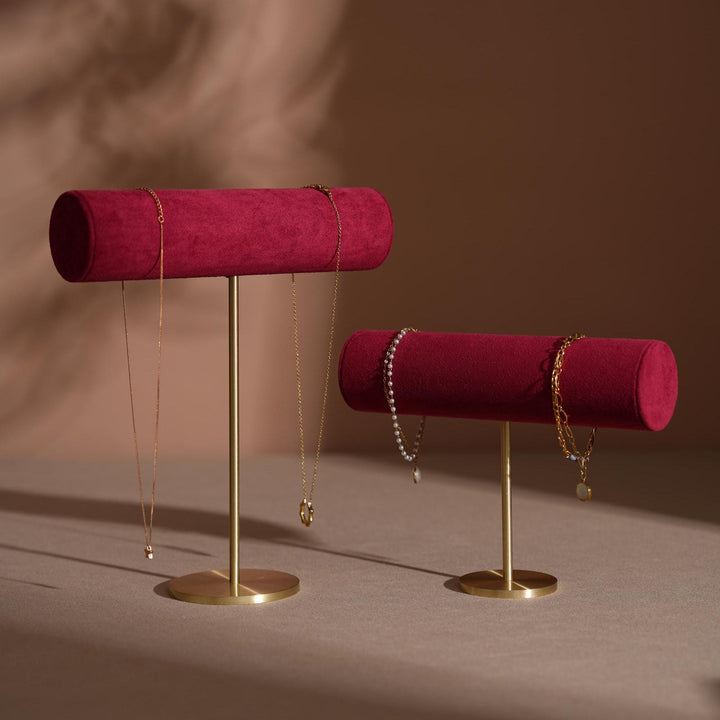 Solid Brass T-Bar Necklace &amp; Bracelet Stand | Vegan Suede, 14 Colors
