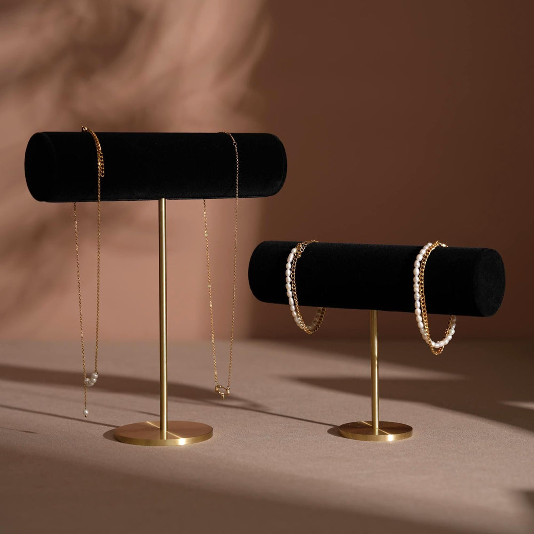 Solid Brass T-Bar Necklace &amp; Bracelet Stand | Vegan Suede, 14 Colors