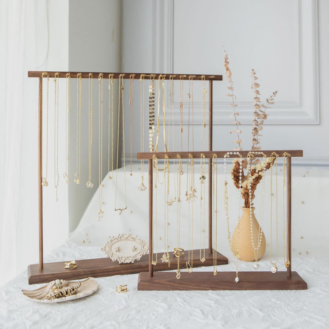 Elegant Solid Walnut Necklace &amp; Bracelet Stand | Brass Hardware