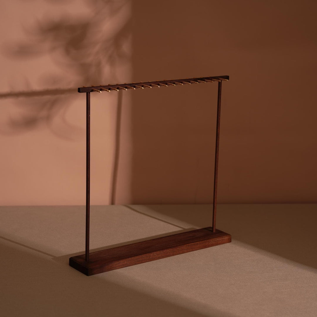 Elegant Solid Walnut Necklace &amp; Bracelet Stand | Brass Hardware