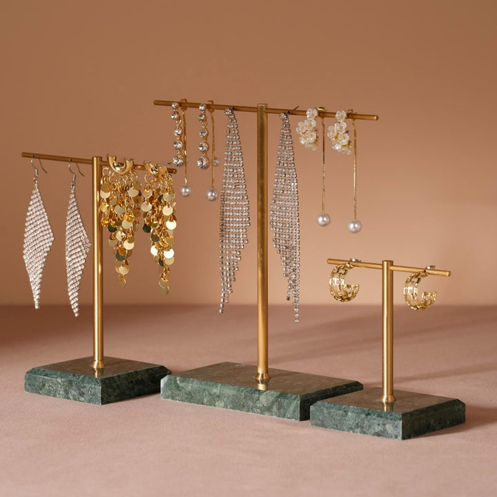Marble Base Brass Earring Holder – Jewelry Display Stand, Boutique Decor
