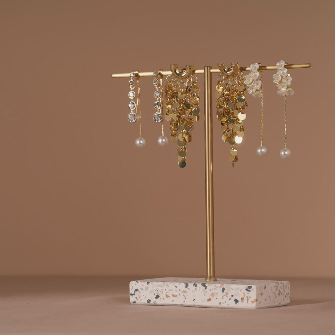 Marble Base Brass Earring Holder – Jewelry Display Stand, Boutique Decor