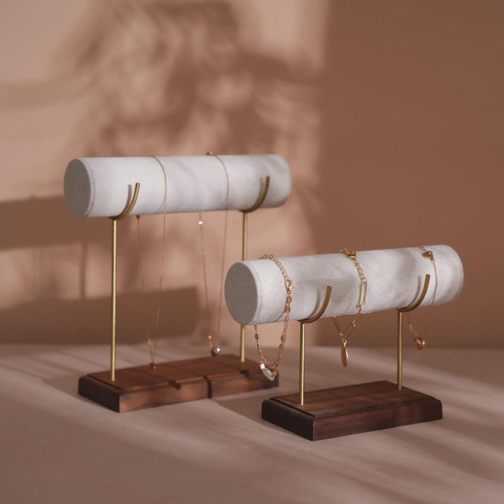 High-End Bracelet Stand with Brass Supports and Walnut Wood Base
