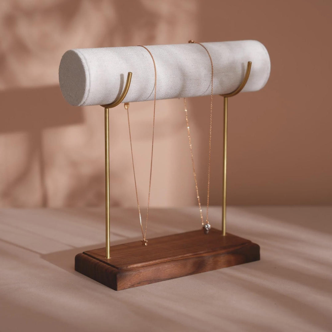 High-End Bracelet Stand with Brass Supports and Walnut Wood Base