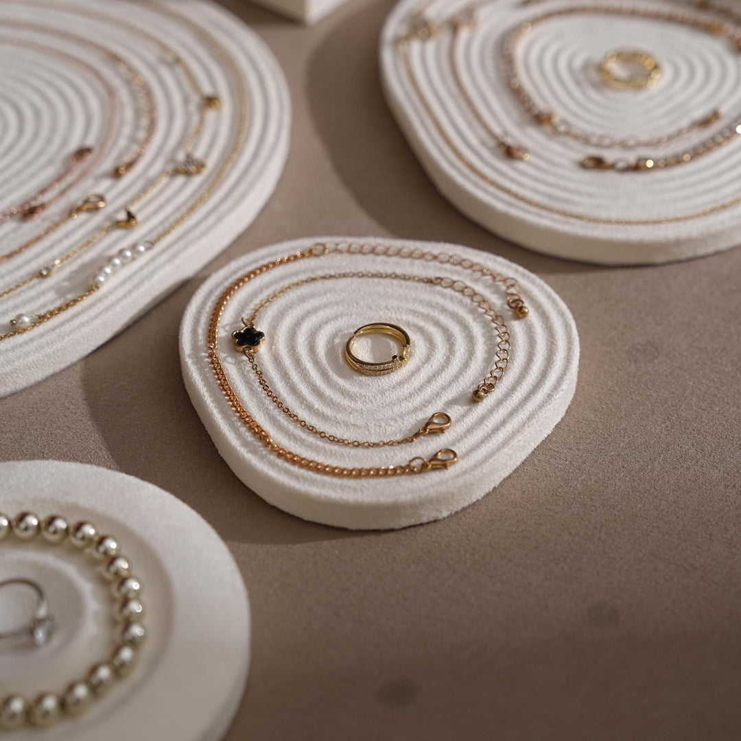 Elegant White Vegan Suede Jewelry Dish &amp; Tray Set | 17-Piece Boutique Display