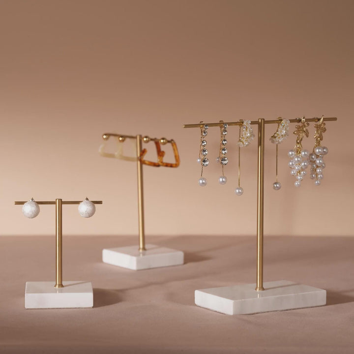 Marble Base Brass Earring Holder – Jewelry Display Stand, Boutique Decor