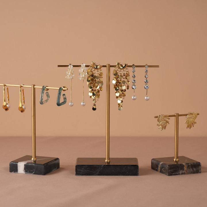 Marble Base Brass Earring Holder – Jewelry Display Stand, Boutique Decor
