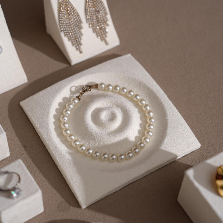 Elegant White Vegan Suede Jewelry Dish &amp; Tray Set | 17-Piece Boutique Display