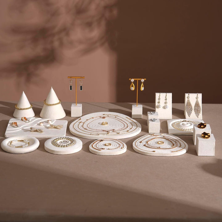 Elegant White Vegan Suede Jewelry Dish &amp; Tray Set | 17-Piece Boutique Display