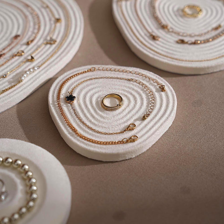 Elegant White Vegan Suede Jewelry Dish &amp; Tray Set | 17-Piece Boutique Display