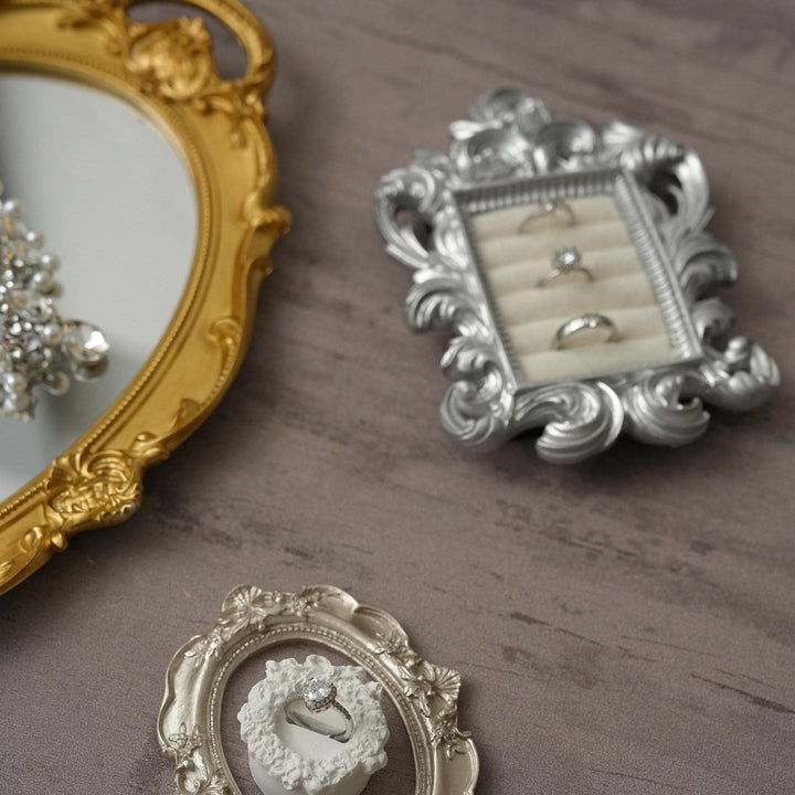 Rococo Silver Jewelry Display Frame: Suede Ring &amp; Earring Holder