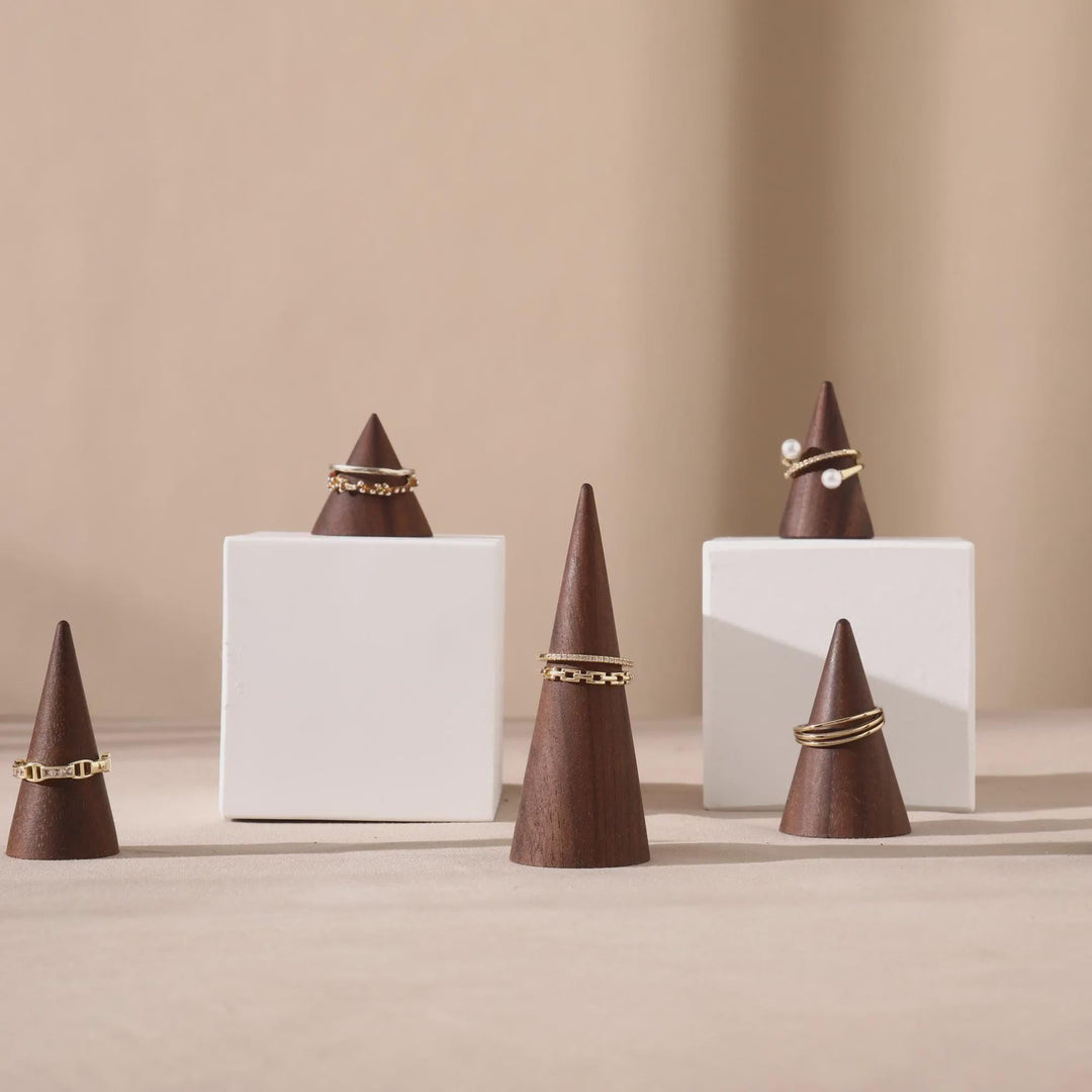Walnut Wood Ring Cone Stand – Boutique Ring Holder Display