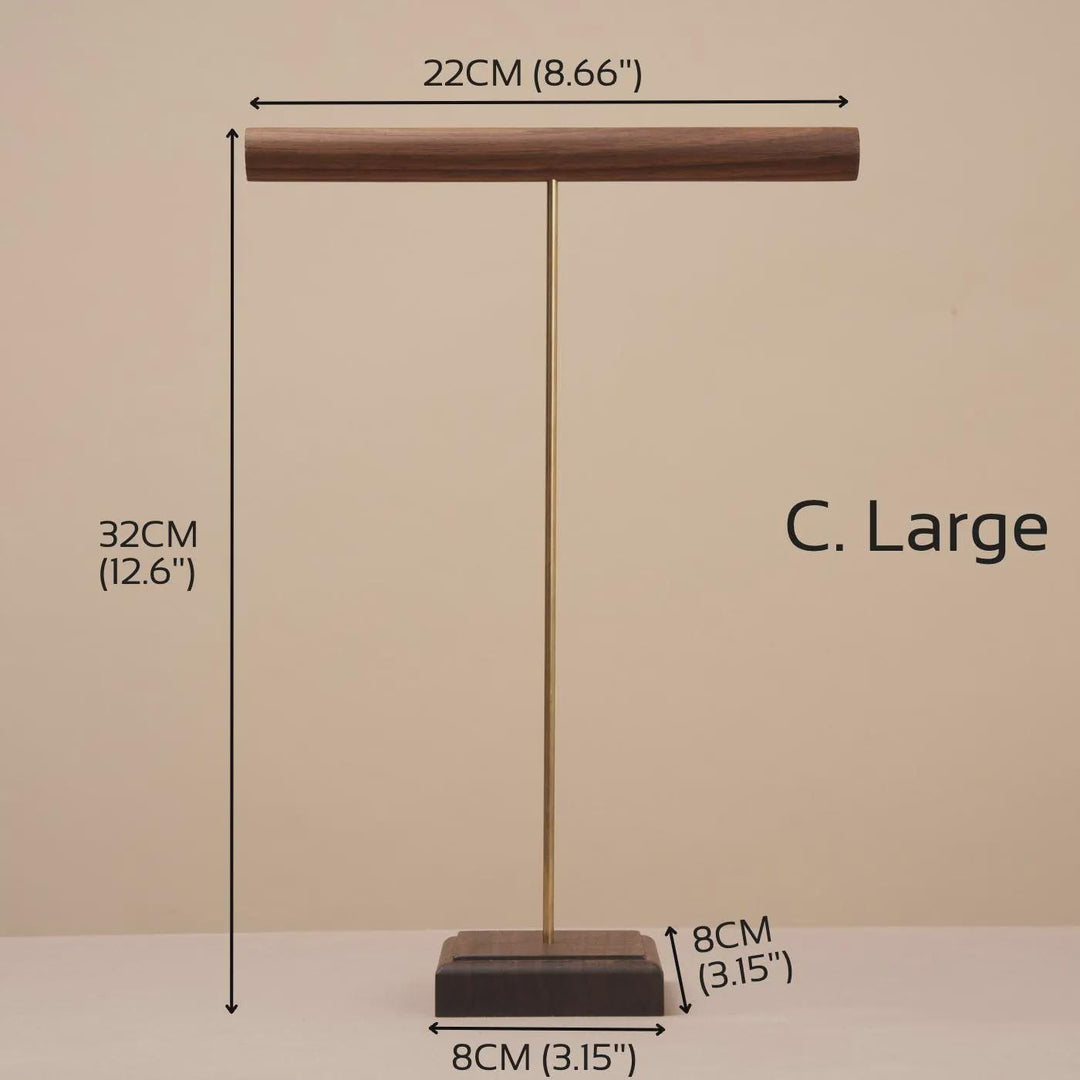 Solid Walnut Necklace &amp; Bracelet Stand, Brass Rod