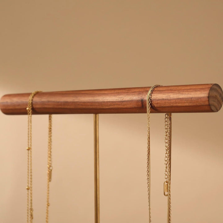Solid Walnut Necklace &amp; Bracelet Stand, Brass Rod