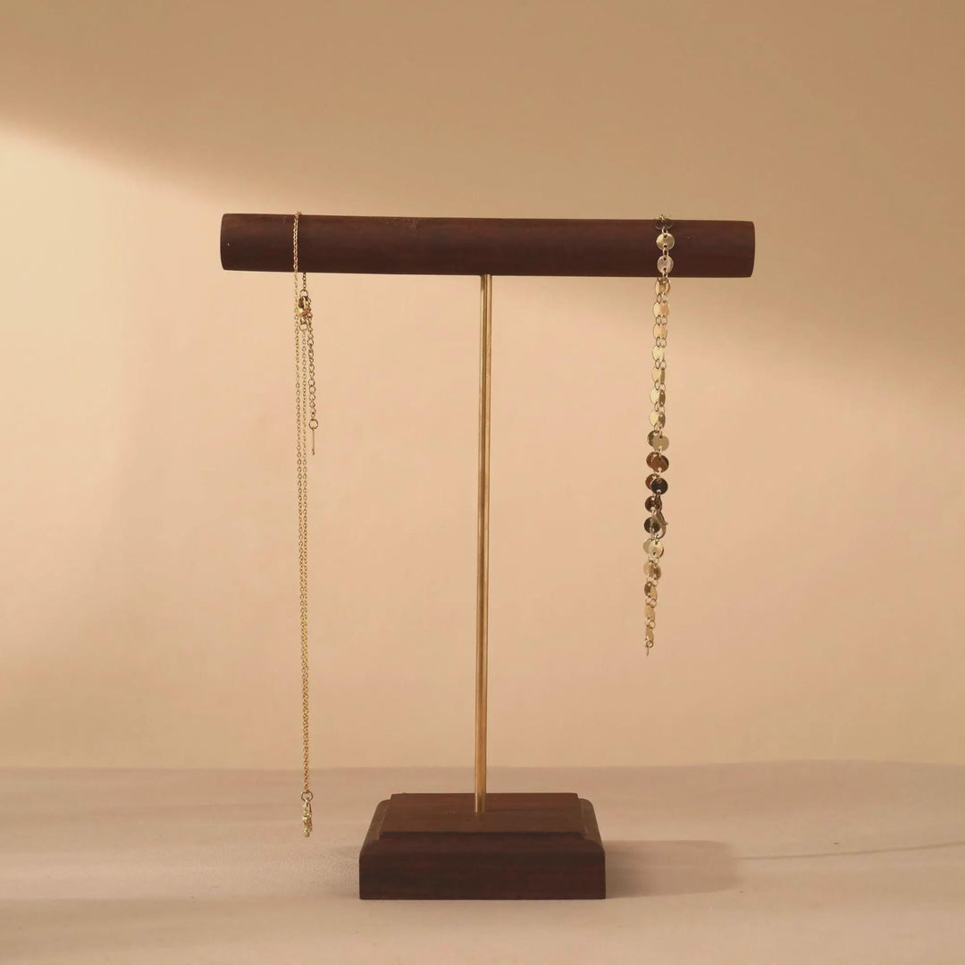 Solid Walnut Necklace &amp; Bracelet Stand, Brass Rod