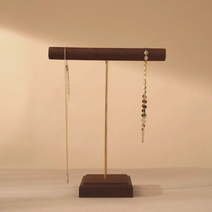 Solid Walnut Necklace &amp; Bracelet Stand, Brass Rod