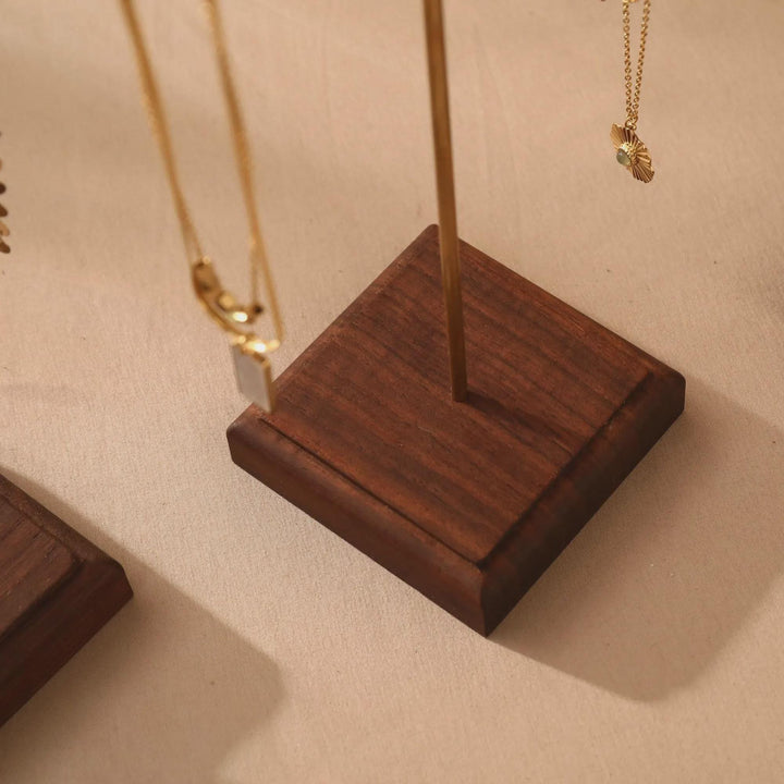 Solid Walnut Necklace &amp; Bracelet Stand, Brass Rod