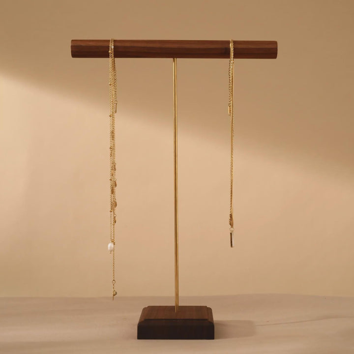 Solid Walnut Necklace &amp; Bracelet Stand, Brass Rod