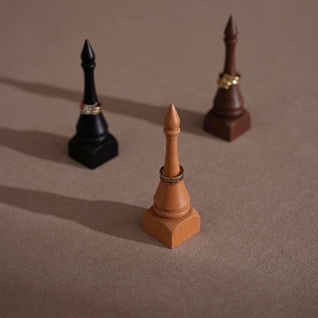 Black Walnut Beechwood Ring Holder: Bishop Style Jewelry Display Stand