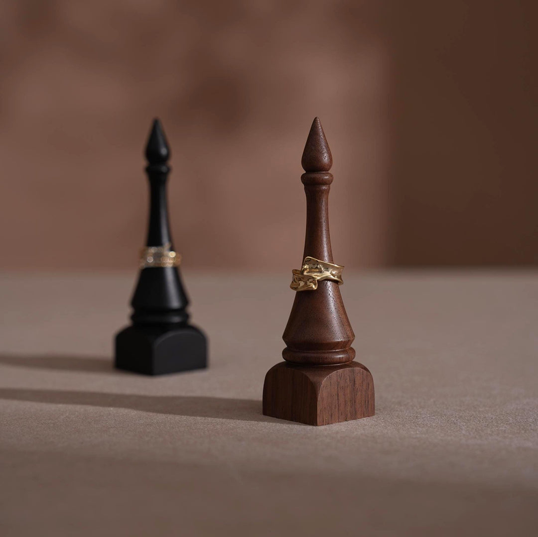 Black Walnut Beechwood Ring Holder: Bishop Style Jewelry Display Stand