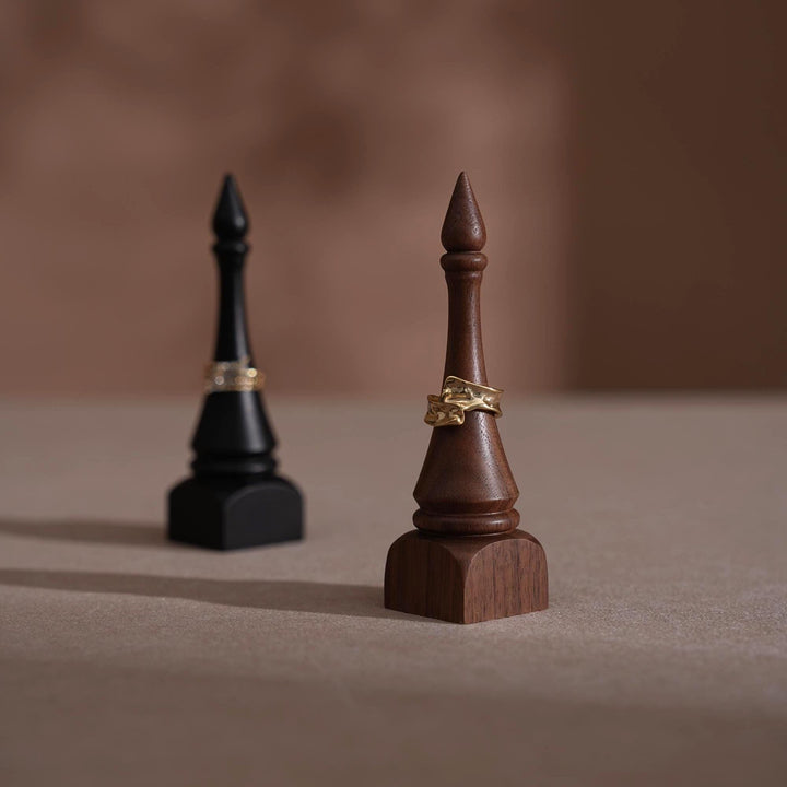 Black Walnut Beechwood Ring Holder: Bishop Style Jewelry Display Stand