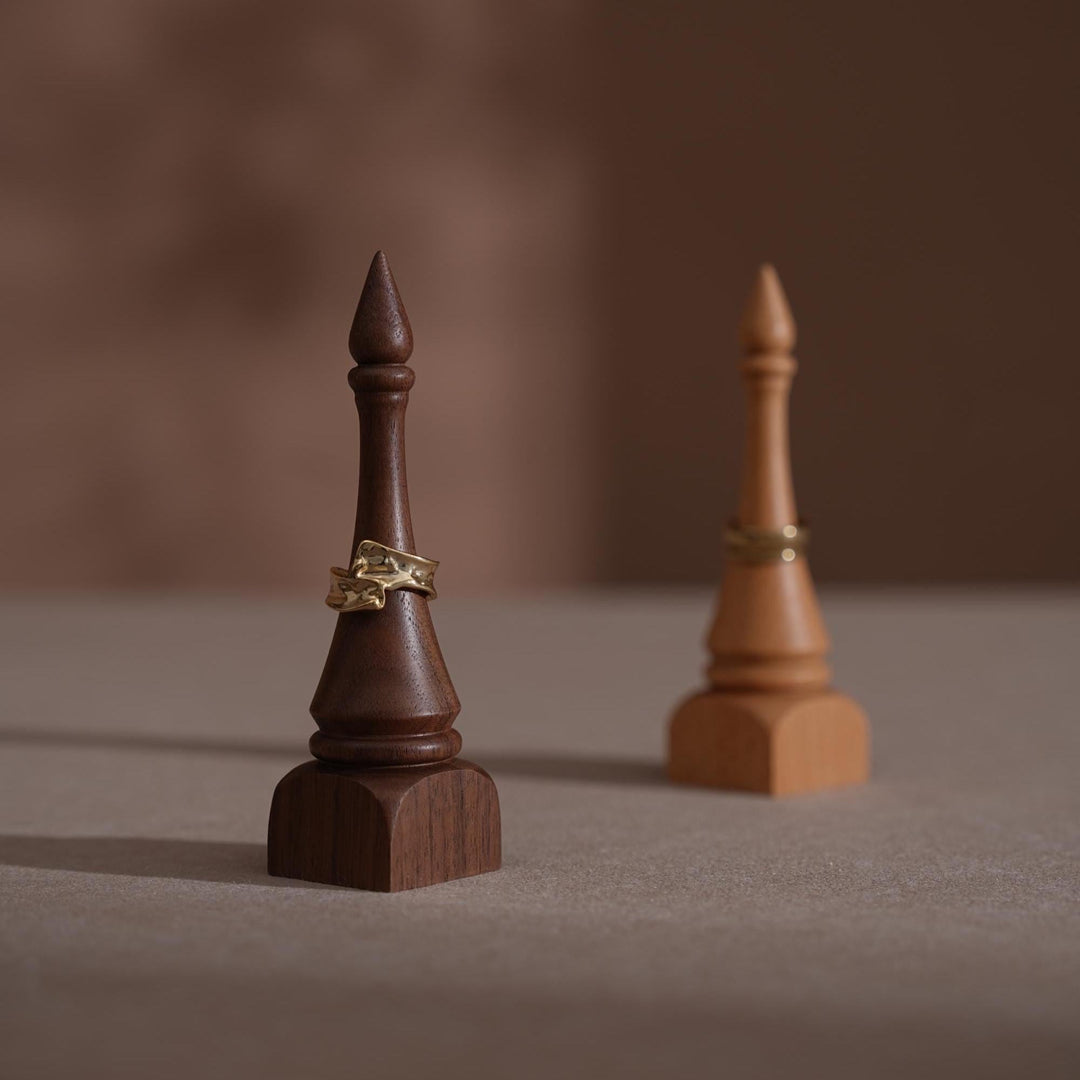 Black Walnut Beechwood Ring Holder: Bishop Style Jewelry Display Stand