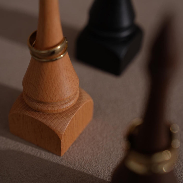 Black Walnut Beechwood Ring Holder: Bishop Style Jewelry Display Stand