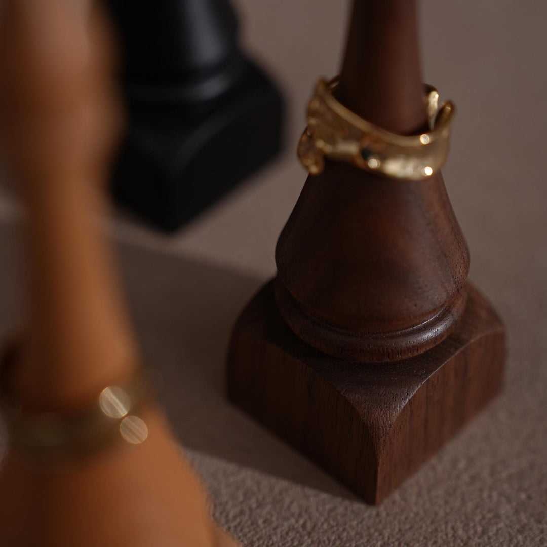 Black Walnut Beechwood Ring Holder: Bishop Style Jewelry Display Stand