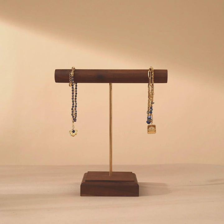 Solid Walnut Necklace &amp; Bracelet Stand, Brass Rod