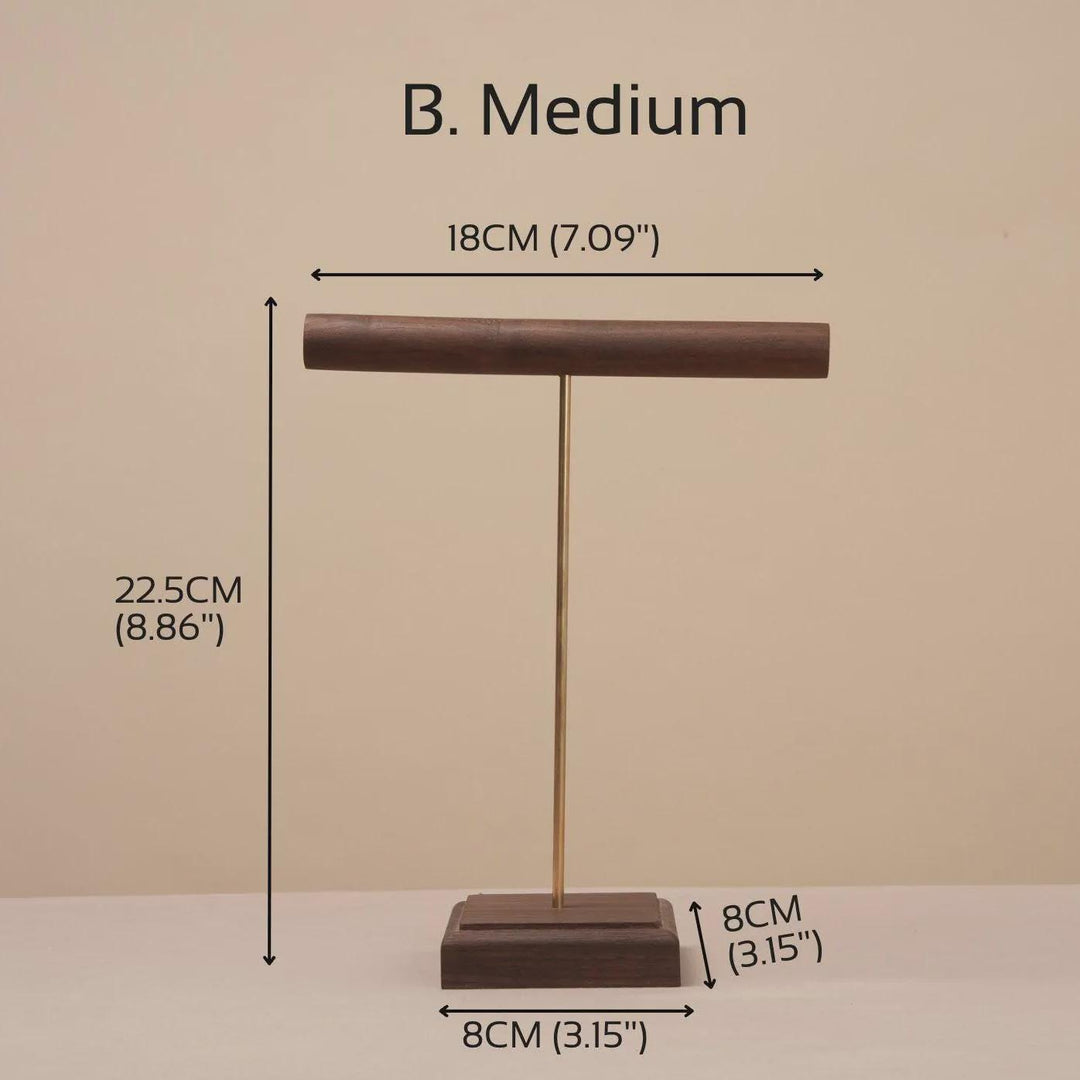 Solid Walnut Necklace &amp; Bracelet Stand, Brass Rod