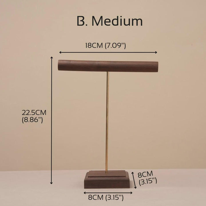 Solid Walnut Necklace &amp; Bracelet Stand, Brass Rod