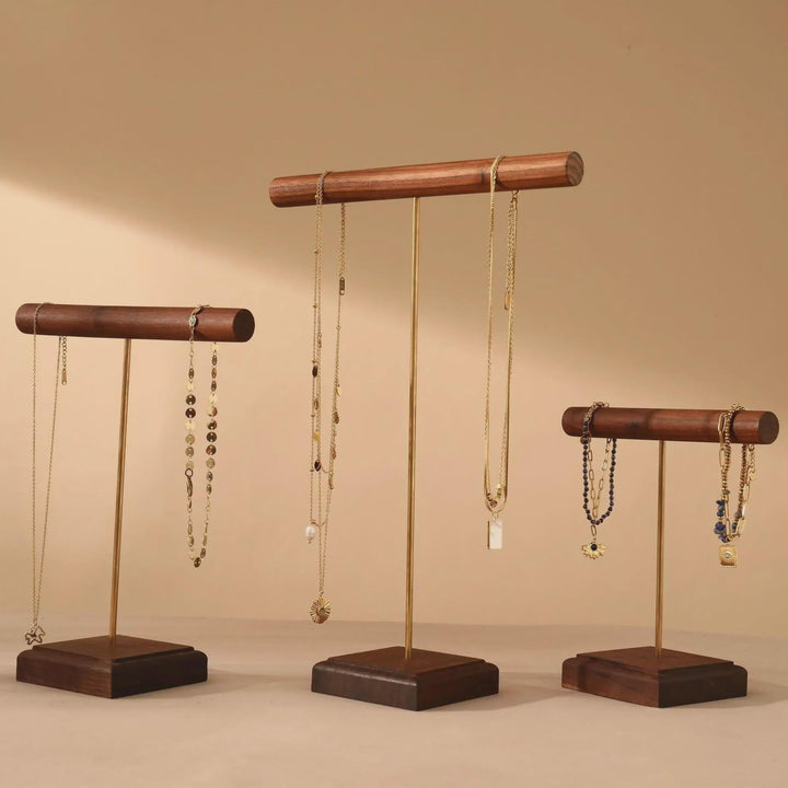 Solid Walnut Necklace &amp; Bracelet Stand, Brass Rod