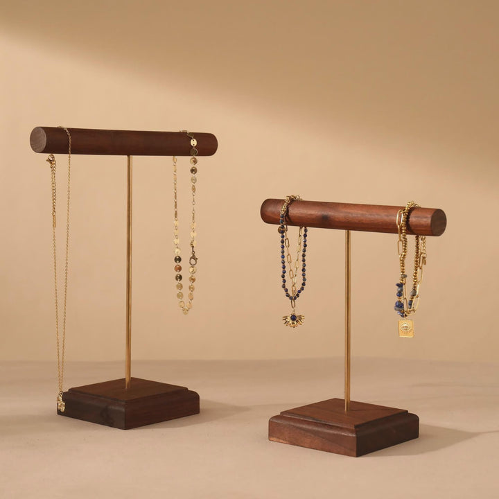 Solid Walnut Necklace &amp; Bracelet Stand, Brass Rod