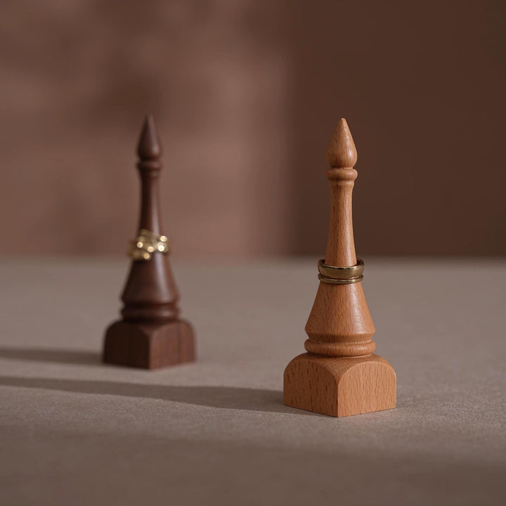 Black Walnut Beechwood Ring Holder: Bishop Style Jewelry Display Stand
