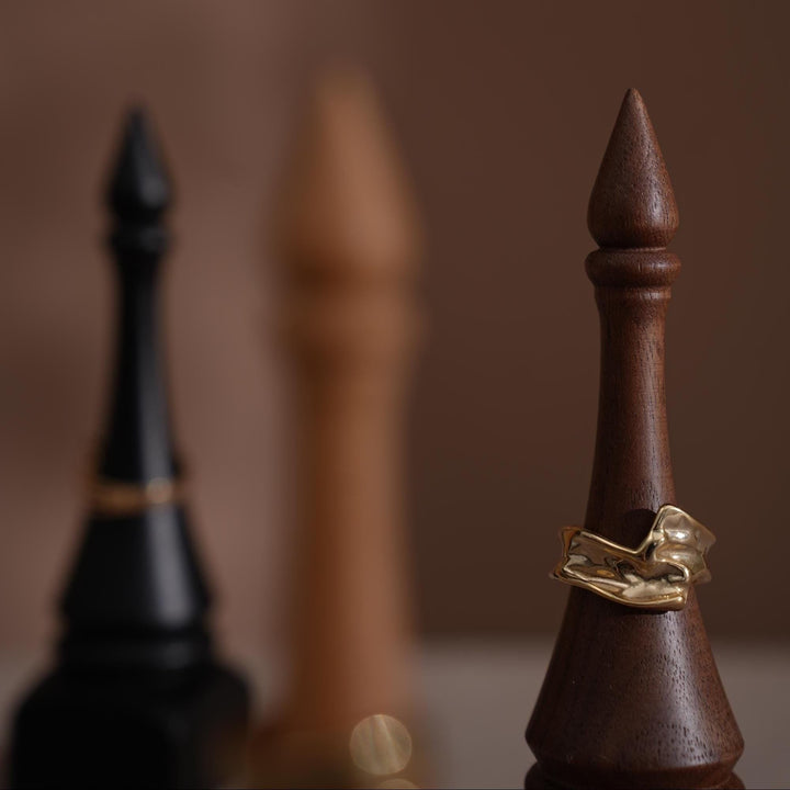 Black Walnut Beechwood Ring Holder: Bishop Style Jewelry Display Stand